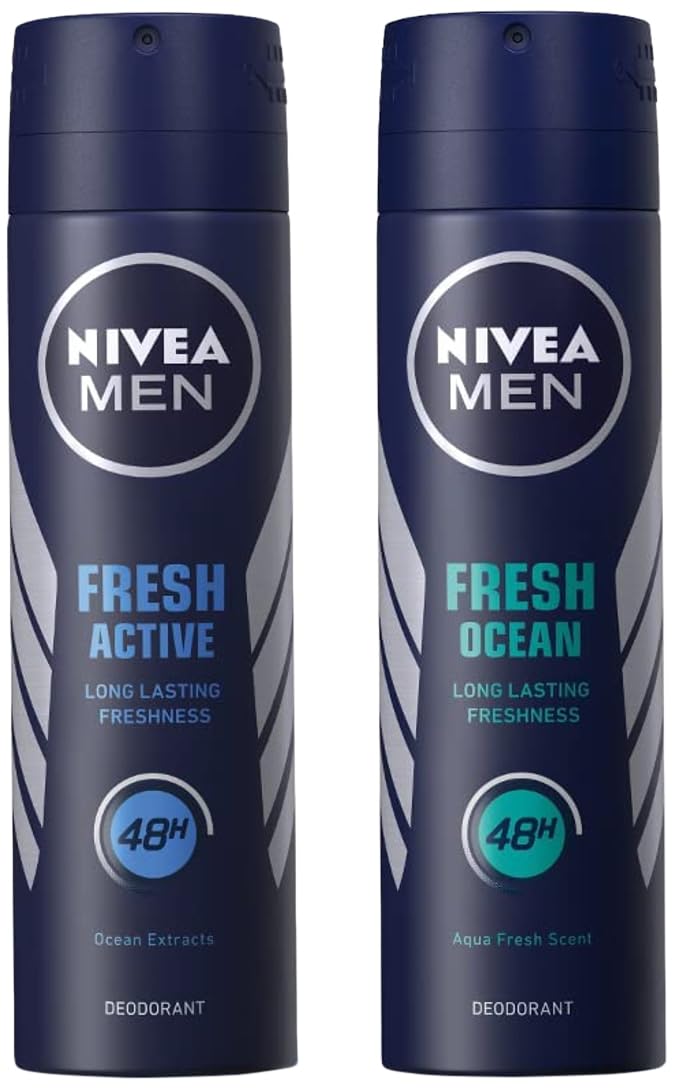 Nivea Men Deodorant Spray, Fresh Ocean , 150Ml And Deodorant Spray, Fresh Active Original , 150Ml, Pack Of 1