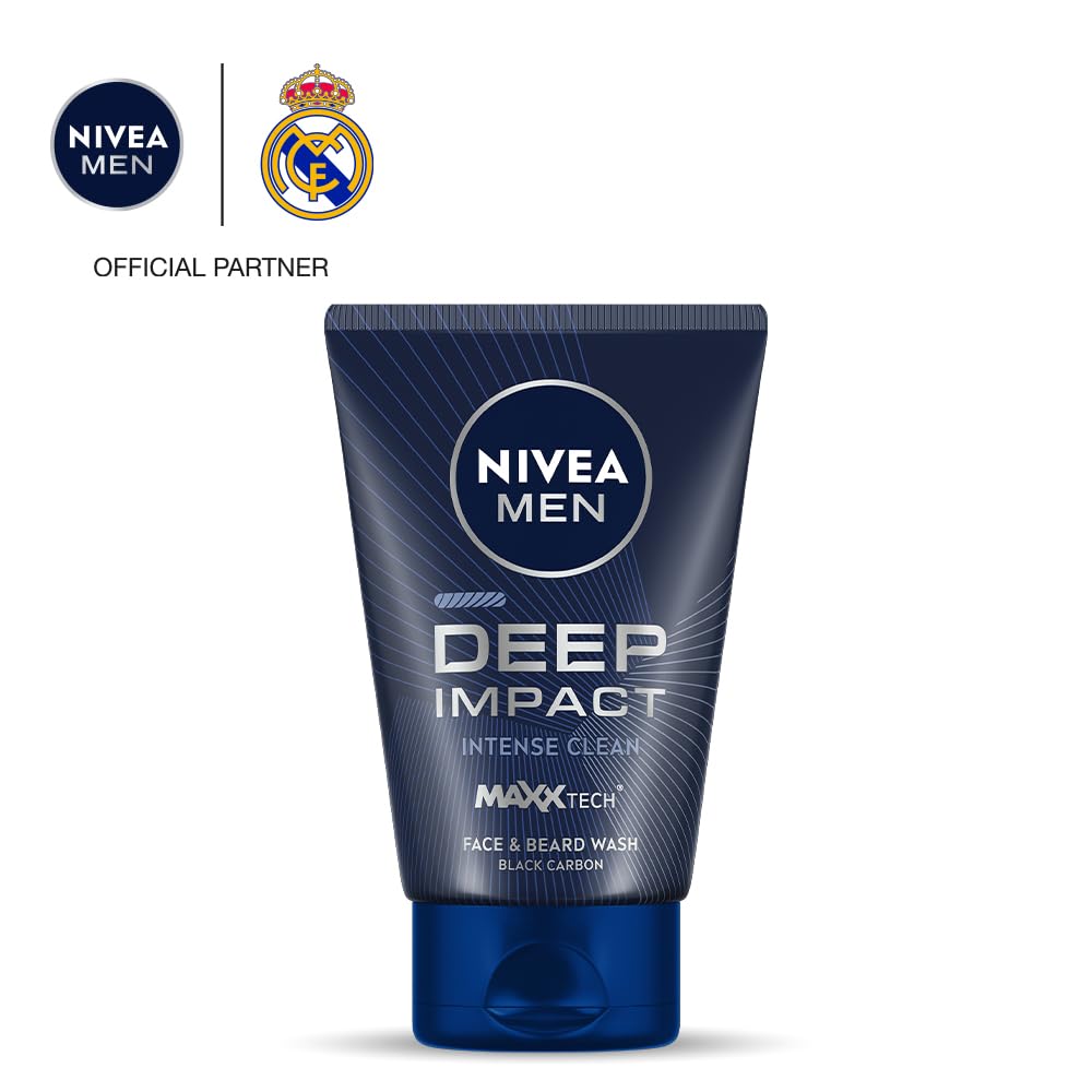 NIVEA MEN Deep Impact Face Wash 100g | With Black Carbon | Intense Clean, For Beard & Face | Removes Oil and Impurities