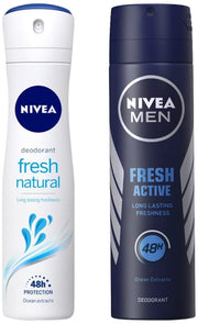 Nivea Men & Women Deodorant Spray, Fresh Active Original , 150Ml And Deodorant Spray, Fresh Natural, 150Ml, Pack Of 1
