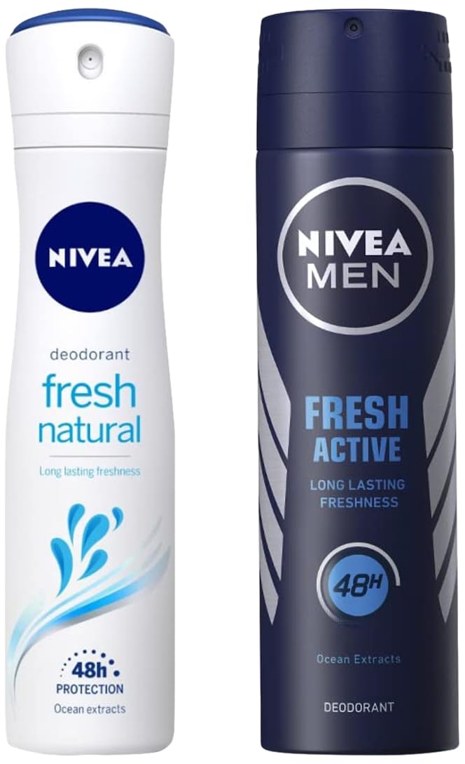 Nivea Men & Women Deodorant Spray, Fresh Active Original , 150Ml And Deodorant Spray, Fresh Natural, 150Ml, Pack Of 1