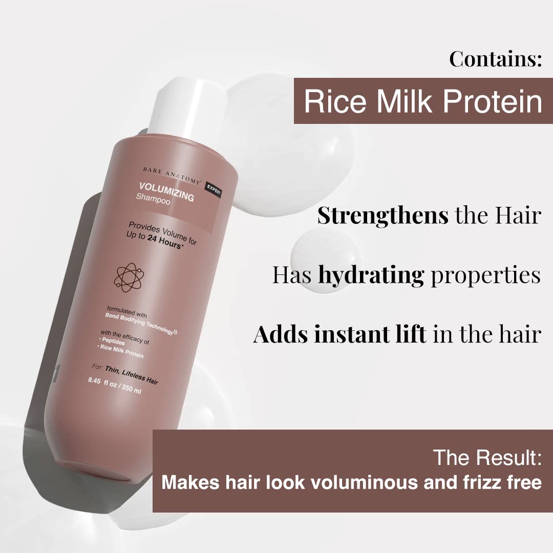 Bare Anatomy Volumizing Shampoo & Hair Mask Combo | Up to 24 Hr Volume | Peptides & Rice Protein Milk | 250ml + 250g
