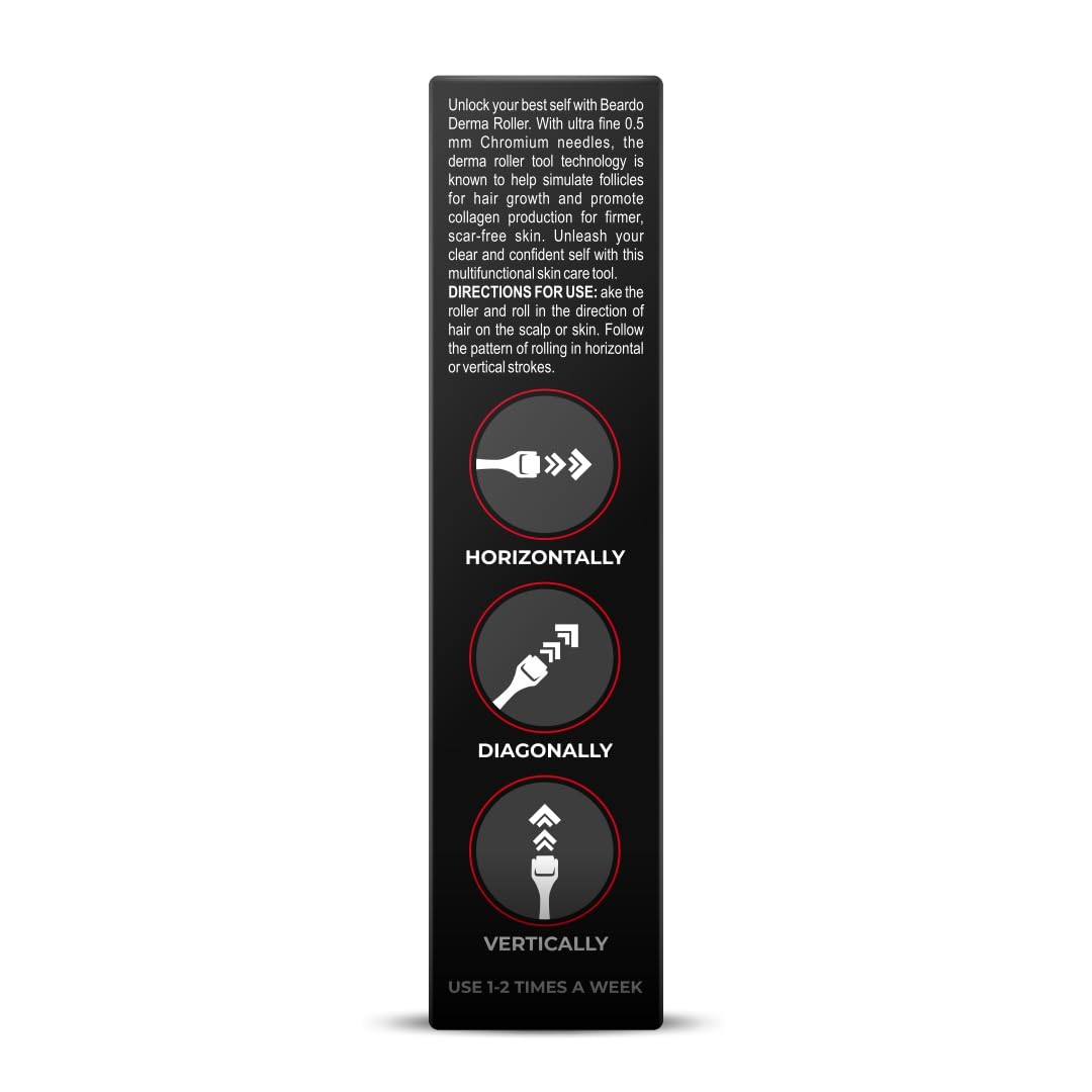 Beardo Derma Roller For Hair Growth 0.5 mm with 540 Chromium Needles | Reverse Signs of Aging | Dermaroller Increases Collagen production Repairs Damaged Hairs | For Hair Fall, Thickening
