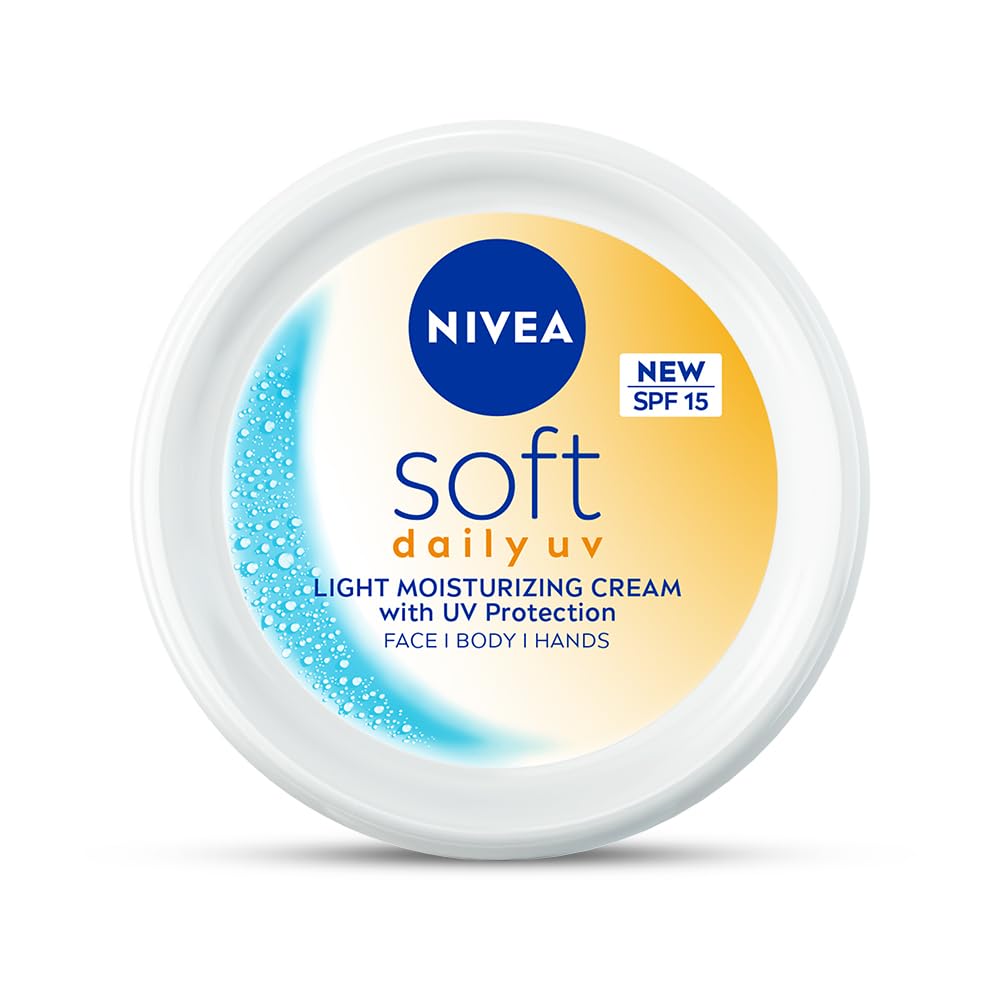 NIVEA Soft Daily SPF 15 Moisturizer | 88% UV Protection | Face & Body Cream for Healthy Glow in 5 Days | No White Cast | Vitamin E & Shea Butter | Lightweight, Quick Absorbing | 72H Hydration | 300ml