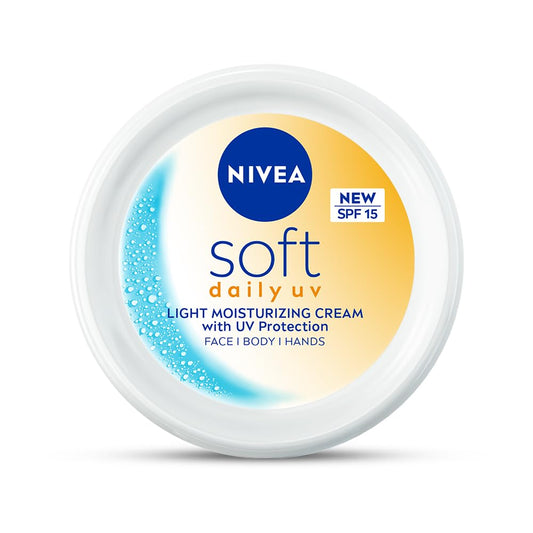 NIVEA Soft Daily SPF 15 Moisturizer | 88% UV Protection | Face & Body Cream for Healthy Glow in 5 Days | No White Cast | Vitamin E & Shea Butter | Lightweight, Quick Absorbing | 72H Hydration | 300ml