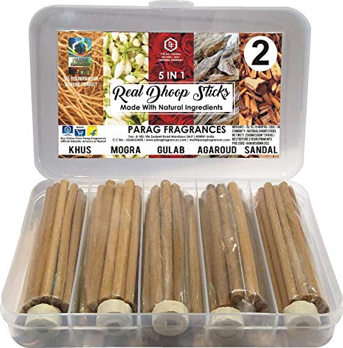 Parag Fragrances 5 in 1 Real & Natural Dhoop Sticks 250 Grams (Set No. 2)