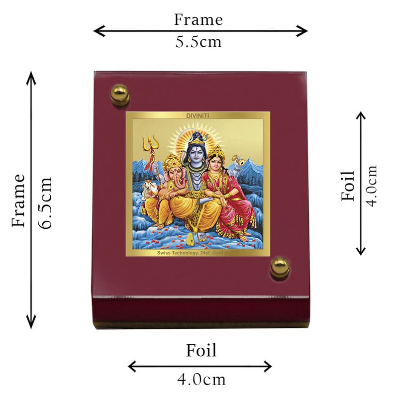 DIVINITI 24K Gold Plated Religious Car Dashboard Frame | Premium God Idol Frame for Car, Home Mandir & Office Table | Spiritual Gift, Decorative Showpiece | Shiv Parivar