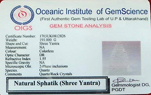 RUDRADIVINE Religious Item Lab Certified A1 Sphatik Shree Yantra Sculpture (12-15 g)