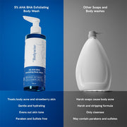 Be Bodywise 5% AHA BHA Detan Exfoliating Body Wash(250ml) & 10% AHA BHA Body Bathing Scrub(300g) | Reduces Strawberry Skin, Tan & Body Acne | Lactic Acid, Glycolic Acid & Shea Butter | All Skin Types
