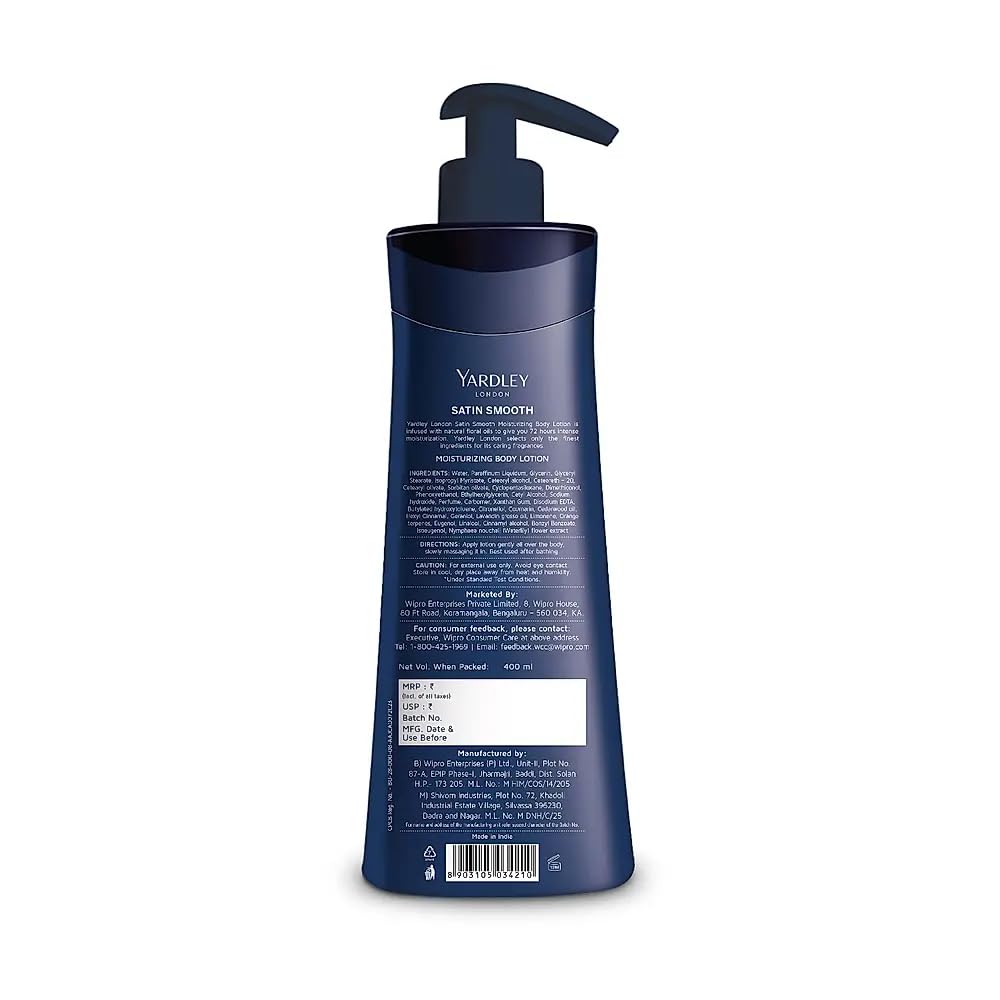 Yardley London Satin Smooth Moisturizing Body Lotion 72H Intense Hydration Infused With Natural Floral Oil Soft Skin Dry To Very Dry Skin 400ml