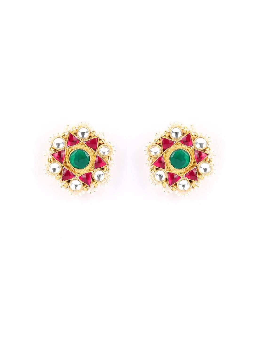Priyaasi Ruby Kundan Beads Gold Plated Studs, rani, One Size (EAR-PR-50652)