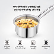 Vinod – Claro Heavy Gauge Stainless Steel Sauce Pan (Plain), 1.5 mm – Capacity 2 LTR (18cm)