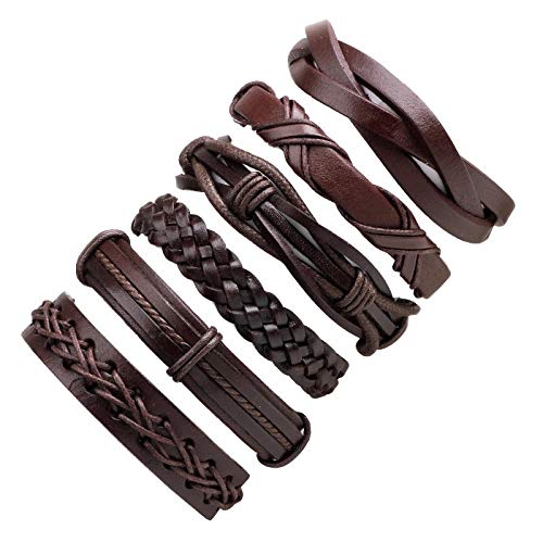 6pcs Latest Collection Genuine Leather Bracelet Wraps Casual Wear Skin Friendly Stylish Bracelets for Men Boys by Shining Diva Fashion