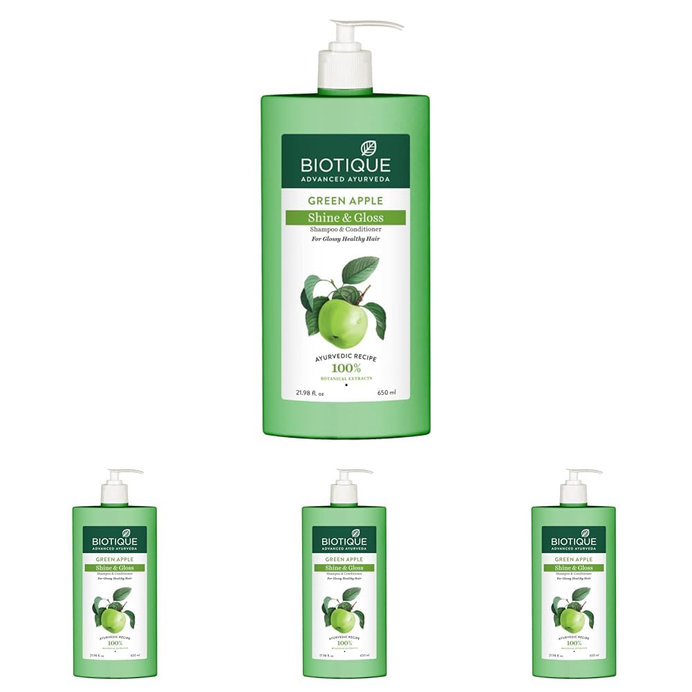 Biotique Green Apple Shine & Gloss Shampoo & Conditioner| Promotes Healthy, Shiny and Glossy Hair | Nourishes Scalp | Makes Hair Soft & Smooth |100% Botanical Extracts| All Skin Types | 650ml
