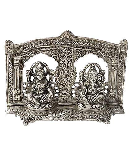 KridayKraft Prince Home Decor & Gifts White Metal Siver Plated Royal Laxmi Ganesh Mehrav Diya God Idol