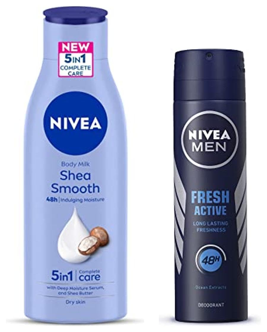 Nivea Body Lotion For Dry Skin, Shea Smooth, With Shea Butter, For Men & Women, 200 ml & Nivea Fresh Active Original Deodorant for Men, 150ml
