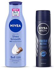 Nivea Body Lotion For Dry Skin, Shea Smooth, With Shea Butter, For Men & Women, 200 ml & Nivea Fresh Active Original Deodorant for Men, 150ml