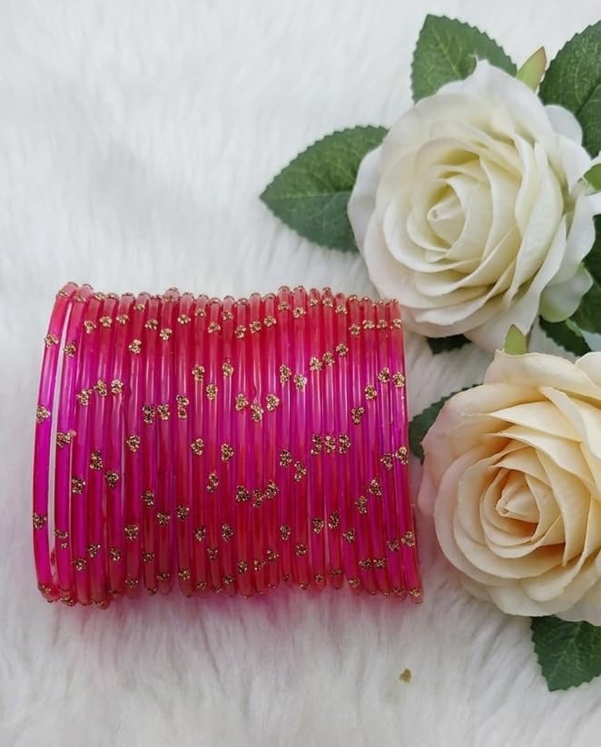 NMII Viral & Trendy Glass Bangles with Zircon Gemstone Work For Women & Girls | Designer Glass ki Chudi | Stylish Kanch Ki Choodi | Stylish Girl's Bangles Bracelet for Wedding, Party - Set of 24