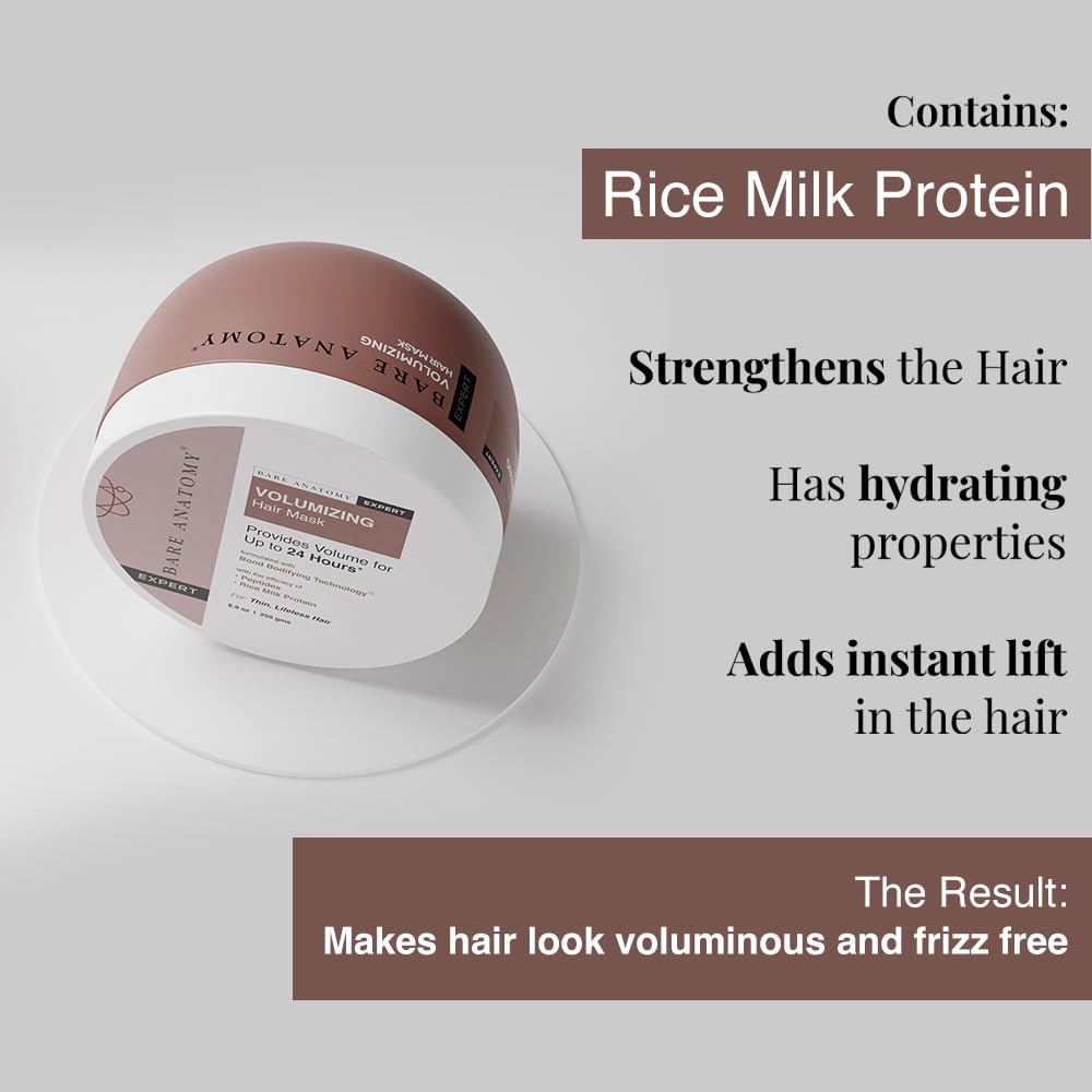 Bare Anatomy Volumizing Shampoo & Hair Mask Combo | Up to 24 Hr Volume | Peptides & Rice Protein Milk | 250ml + 250g