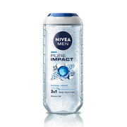 NIVEA MEN Pure Impact 250ml Body Wash| Shower Gel for Face, Body & Hair| Purifying Micro Particles for Extra Fine Scrub & Instant Summer Freshness|Clean, Healthy & Moisturized Skin
