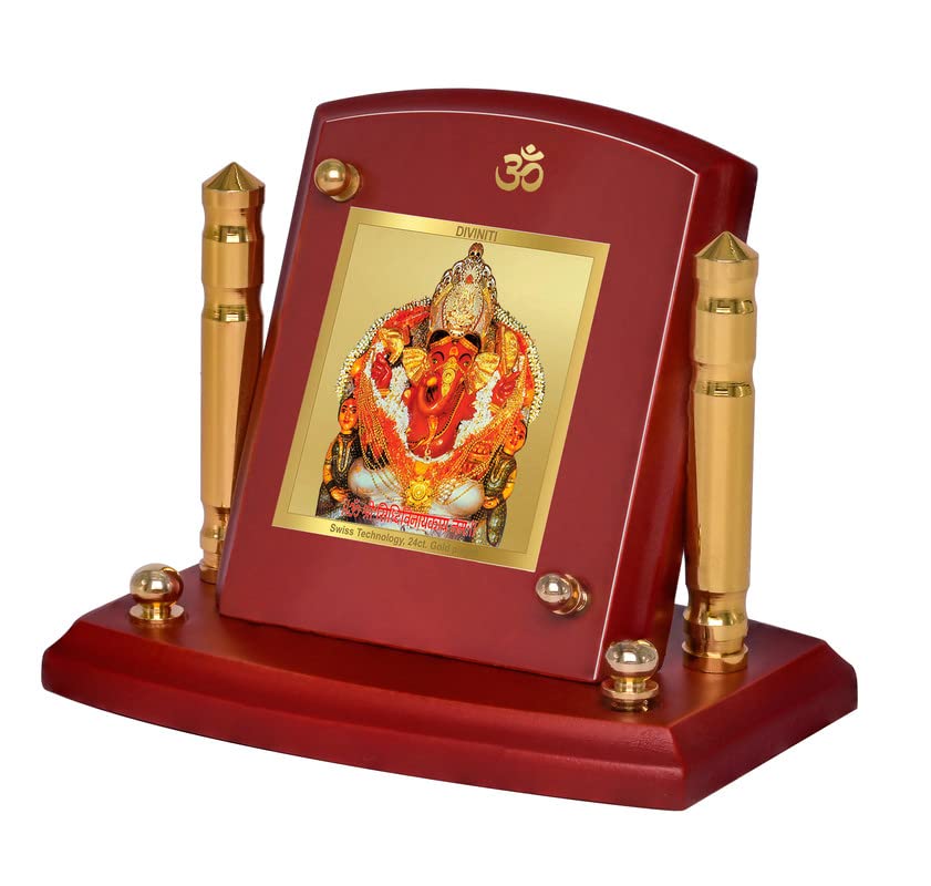 DIVINITI 24K Gold Plated Religious Car Dashboard Frame | Premium God Idol Frame for Car, Home Mandir & Office Table | Spiritual Gift, Decorative Showpiece | Siddhivinayak