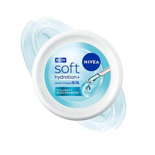 NIVEA Soft Hydration+ Serum Infused Gel Moisturizer for Plump & Bouncy Skin | Face Cream with Hyaluron & Niacinamide | 100Hr Hydration | Quick Absorbing Moisturiser for All Skin Types | 200ml