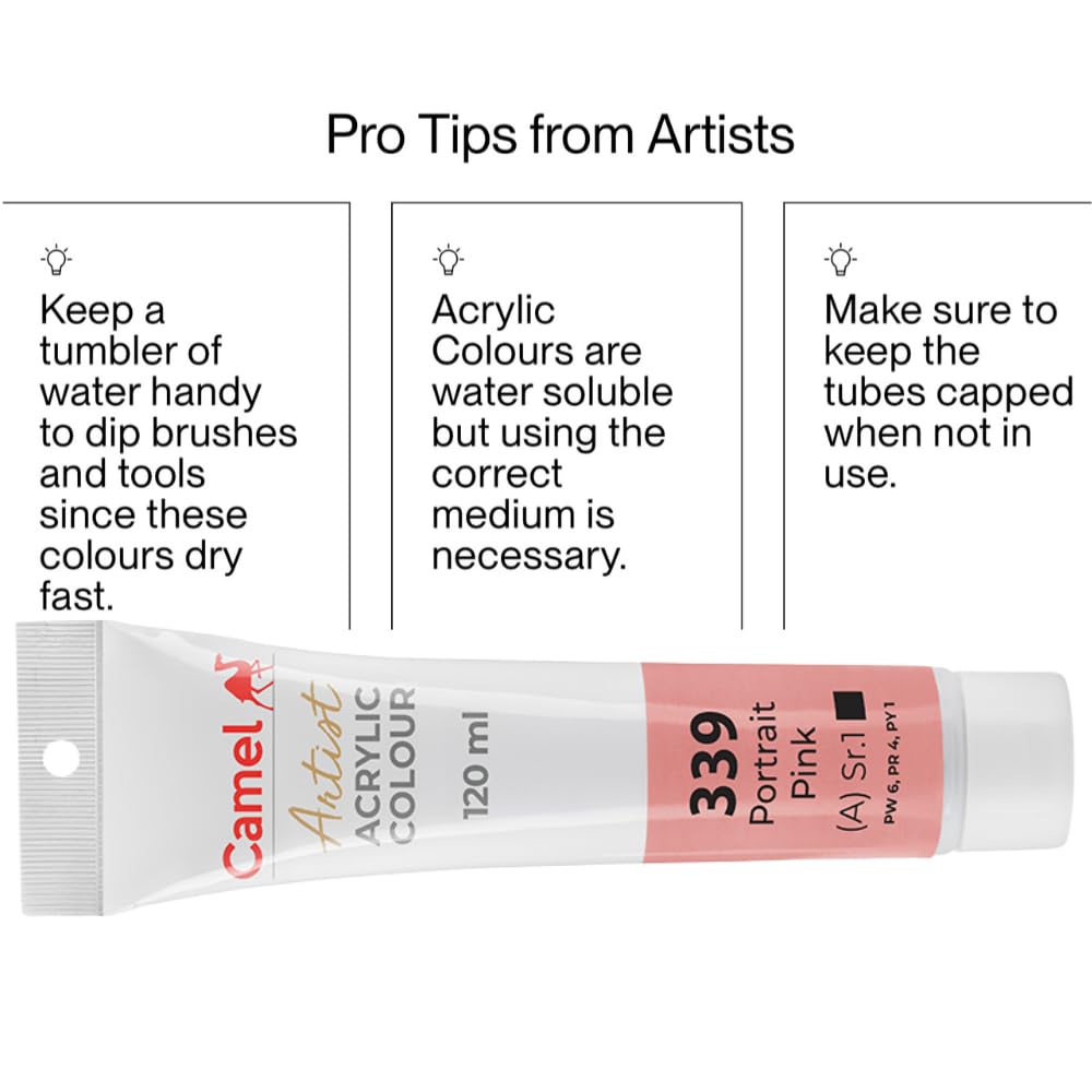 Camel Camlin Kokuyo Artist Acrylic Colour Tubes 120ml Portait Pink 339