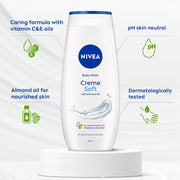 NIVEA Crème Soft 250ml Body Wash| Shower Gel with Natural Almond Oil|Clean, Healthy & Moisturized Skin|Microplastic Free