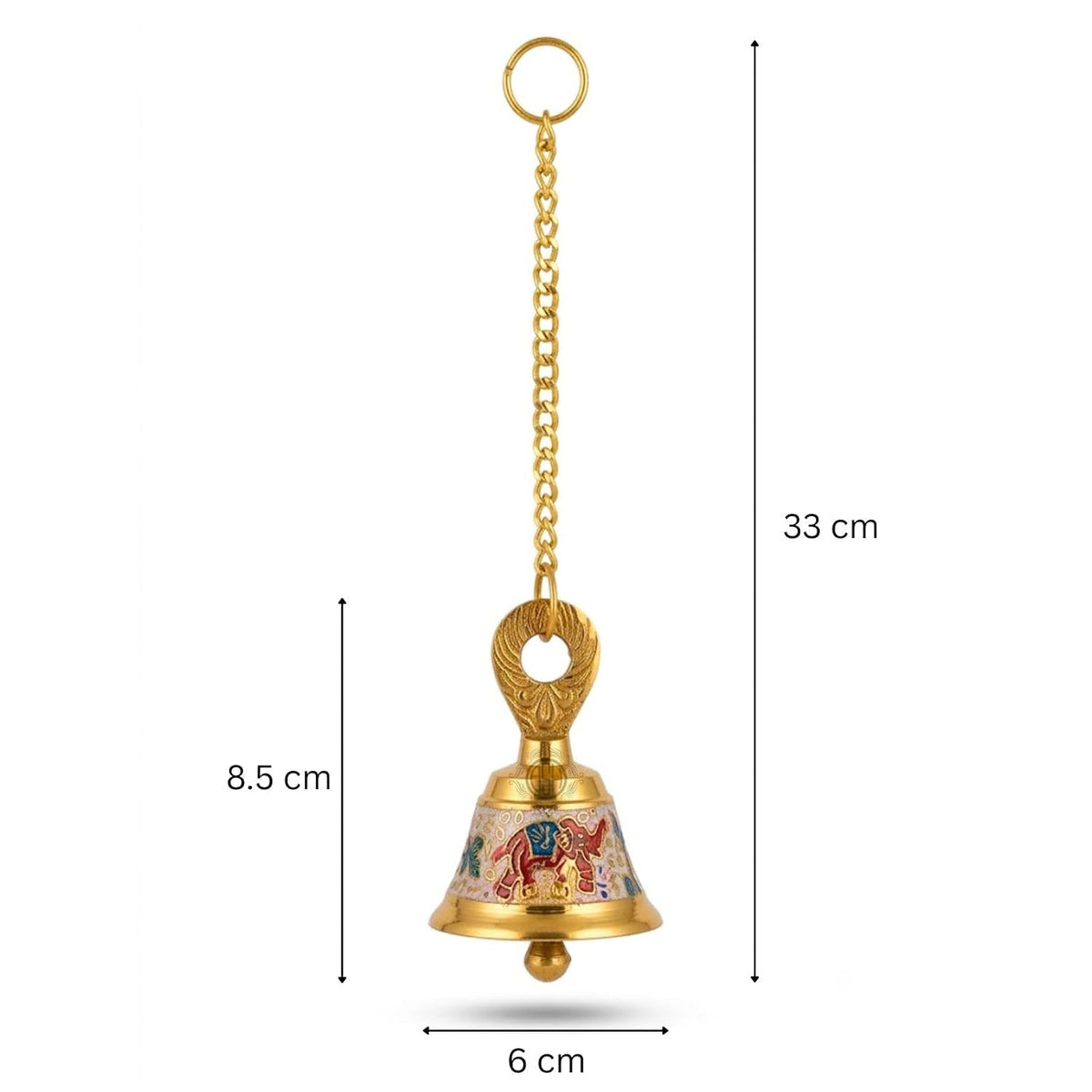 DSH Pure Brass Hanging Bell with Chain for Temple Mandir Door Home Decorative Ringing Bell (White, 1)