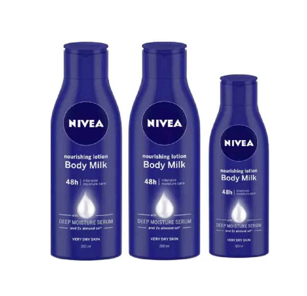 Nivea Body Milk Nourishing Body Lotion 200ml & 120 ml - Pack of 3 (520 ml)
