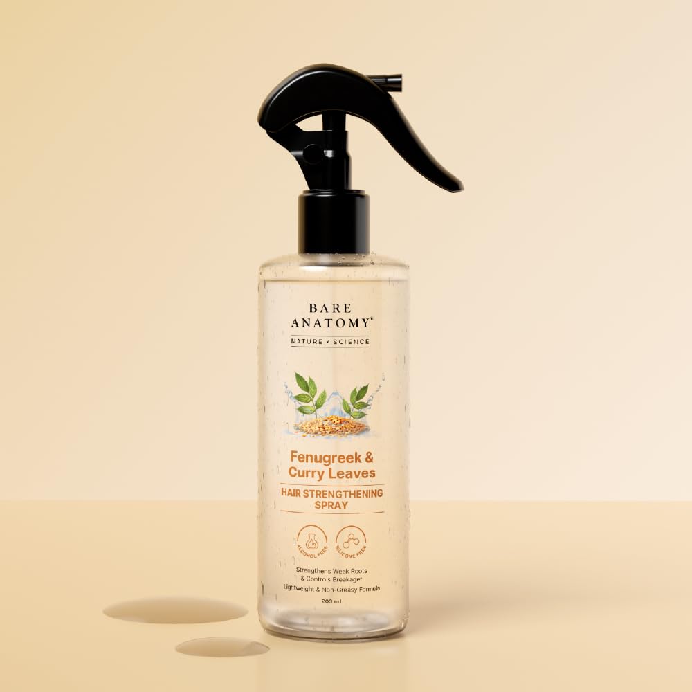 Bare Anatomy Nature x Science Hair Fall Control Spray with Methi, Curry Leaves & Amla | For Thicker, Longer Hair | Lightweight & Non-Sticky | 200ml