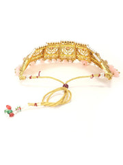 Priyaasi Gold-Plated, Stones Studded Floral Patterned Choker Set with Beads Drop in Pink Color, One Size (NL-PR-10050-PNK)