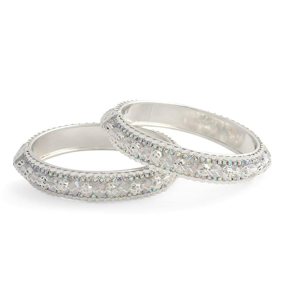NMII Latest Alloy Metal with Zircon Stone & Pearls Bangles Set For Women & Girls | Premium Girl's Bangles Bracelet | Women's Kangan | Kada Bangles For Women Wedding, Party, Occasion- Set of 2