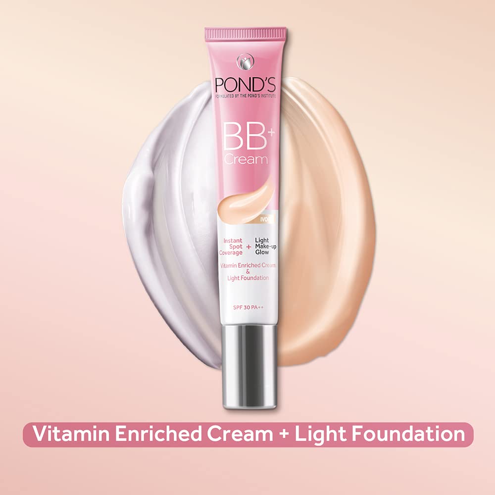 POND'S Bb+ Natural Cream, Instant Spot Coverage + Light Make-Up Glow For All Skin Types, Ivory 18G (Pack Of 2)