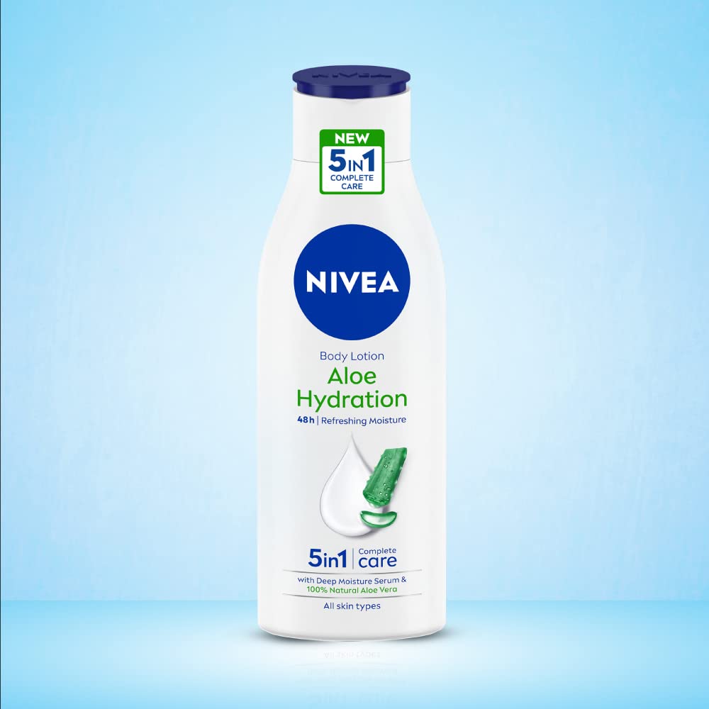 NIVEA Body Lotion, Aloe Hydration, with Aloe Vera for Instant Hydration in Summer, for Men & Women, 200 ml & NIVEA Lip Balm, Fruity Strawberry Shine, 4.8g