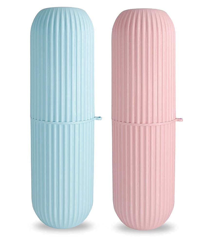 E-COSMOS Capsule Shape Travel Toothbrush Toothpaste Case Holder Portable Toothbrush Storage Plastic Toothbrush Holder (Multi-Color, Pack of 2), Standard (EC-CBH)