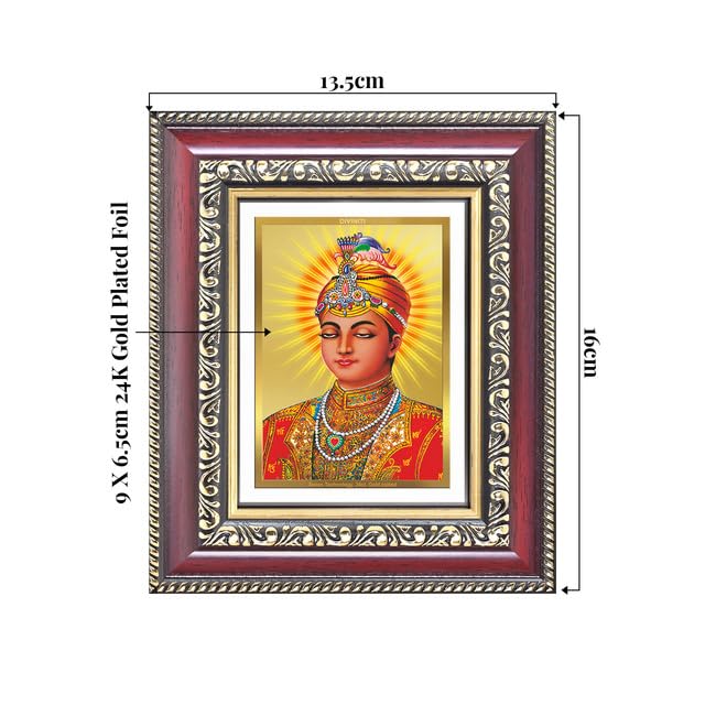 DIVINITI Guru Harkrishan Sahib Ji 24K Gold Plated Foil Wall and Tabletop Photo Frame for Home Décor, Puja Room, Luxury Gifting | DG Frame 105 S1 (16x13.5 CM)