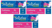 Stayfree Secure Cottony XL Wings 12+12+12, Pack of 36