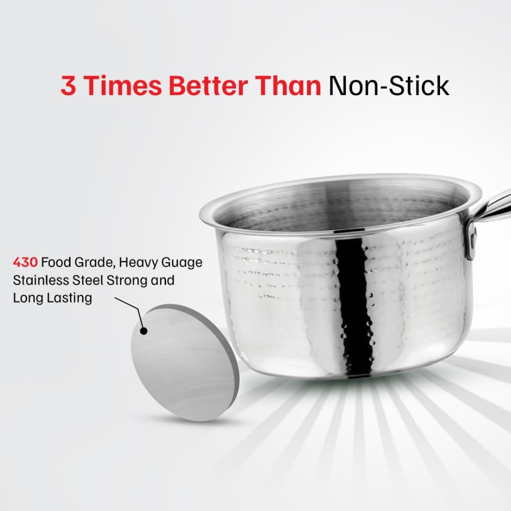 Vinod – Claro Heavy Gauge Stainless Steel Hammered Sauce Pan, 1.5 mm – (18cm)