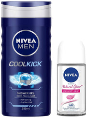 Nivea Deodorant Roll On For Women, Whitening Smooth Skin, 50ml & Shower Gel For Men, Cool Kick Body Wash, 250ml
