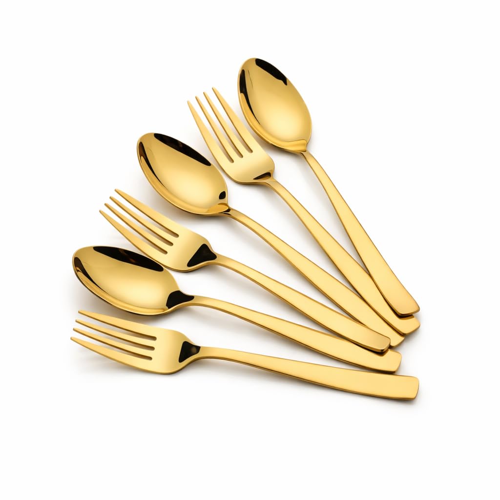 Parage 6 Pieces Stainless Steel Golden Spoon & Fork Set, 16 cm Each, Premium Cutlery Set for Home & Kitchen, PVD Gold Flatware, Elegant Dining (3 Dinner Spoons & 3 Dinner Forks)