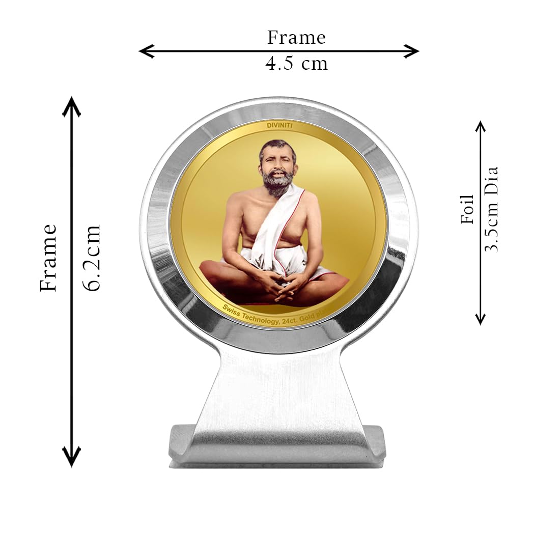Diviniti 24K Gold Plated Shri Ramakrishna Paramahansa Car Dashboard Idol Frame | Premium Spiritual Car Accessory for Divine Blessings & Positivity | Luxury Devotional Gift for Car, Office & Home | 6X4