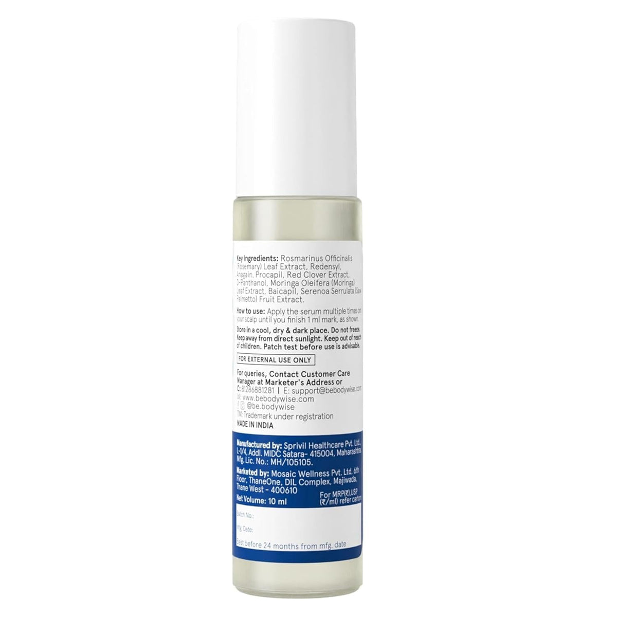 Be Bodywise 3% Rosemary Hair Growth Serum (Roll On) 10ml | 3% Redensyl, & 2% Anagain | Thicker & Stronger Hair Growth |For All Hair Types