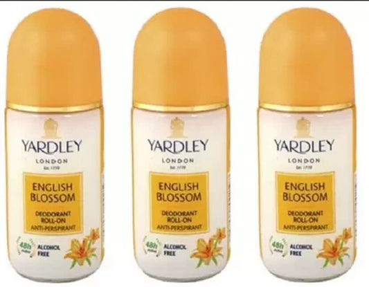 Yardley London English Blossom Deodorant Roll-On Alcohol Free 50ML Each (Pack of 3) Deodorant Roll-on - For Women (150 ml, Pack of 3)