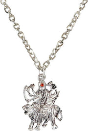 ASTRODIDI Maa Durga Sherawali Pendant with Chain Silver Color Mata Locket Goddess Powerful and Protective ppendant For Daily use for girls boy men women