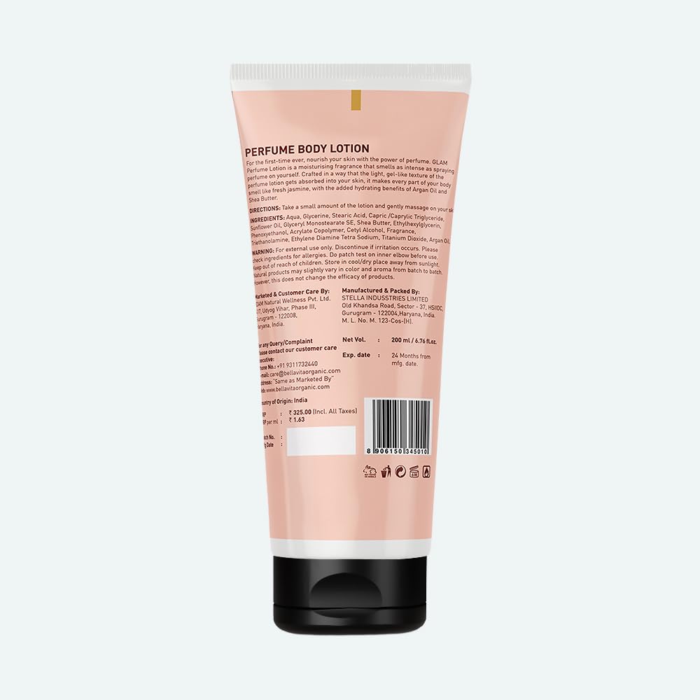Bella Vita Luxury Glam Woman Perfume Body Lotion for Nourishing, Hydrating, Soft, Supple,Healthy Skin with Argan Oil and Shea Butter 200 Ml