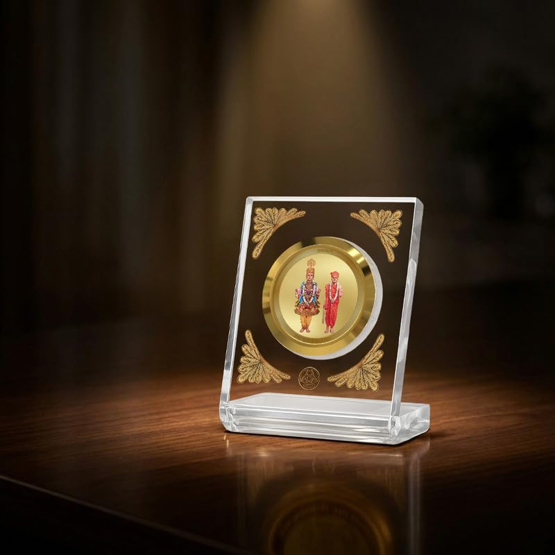 DIVINITI 24K Gold Plated Religious Car Dashboard Frame | Premium God Idol Frame for Car, Home Mandir & Office Table | Spiritual Gift, Decorative Showpiece | Swaminarayan