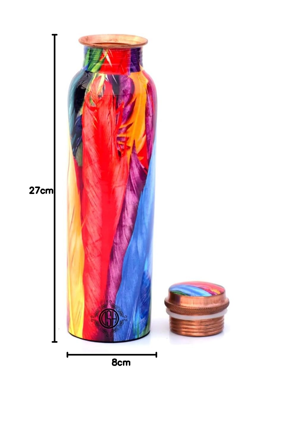DSH Copper Bottles for 1 Litre Printed with Art Work, Travelling Purpose Bottles, Yoga Ayurveda Healing, 1000 ML (Design SM 12)