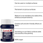 Camel Fabrica Acrylic Colours Prussian Blue 500ML