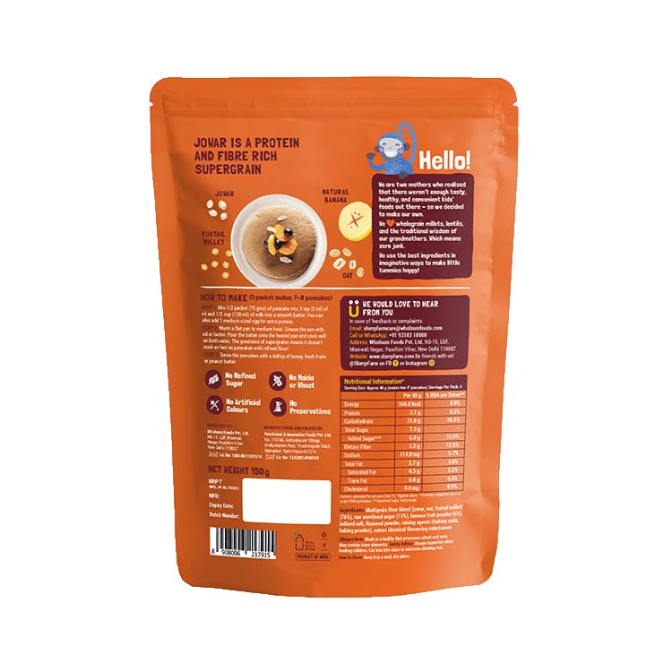 Slurrp Farm No Maida Pancake Mix | Instant Breakfast Mix made with Oats and Jowar | 100% Vegetarian Eggless Healthy Breakfast for Kids & Adults | Classic- Pack of 3 X 150g