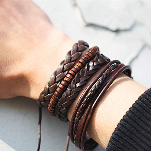 Shining Diva Fashion Brown Leather Stylish Bracelets for Men and Boys (Set of 4) (9891b)
